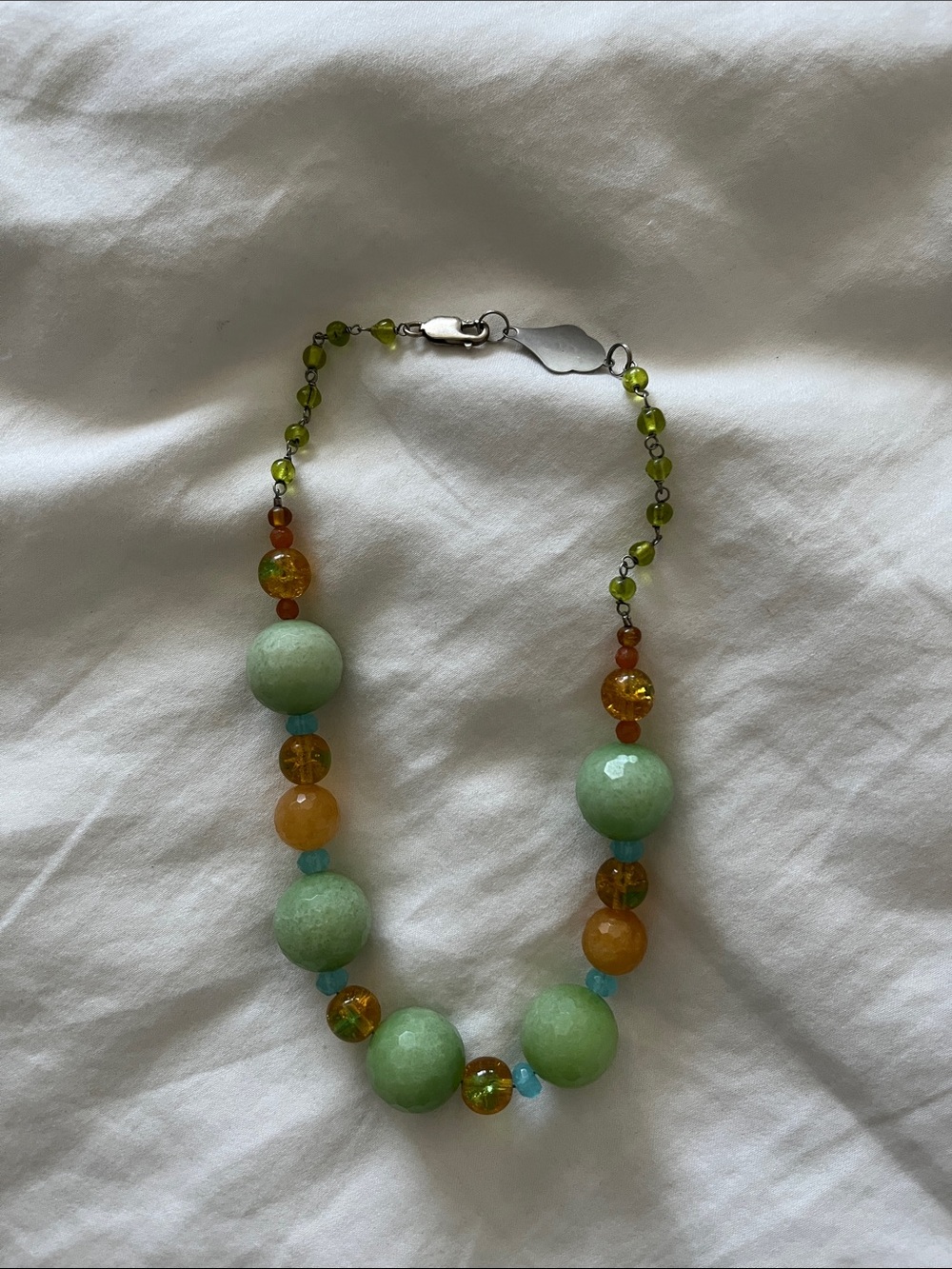 Green and Amber Beaded Fashion Necklace by
